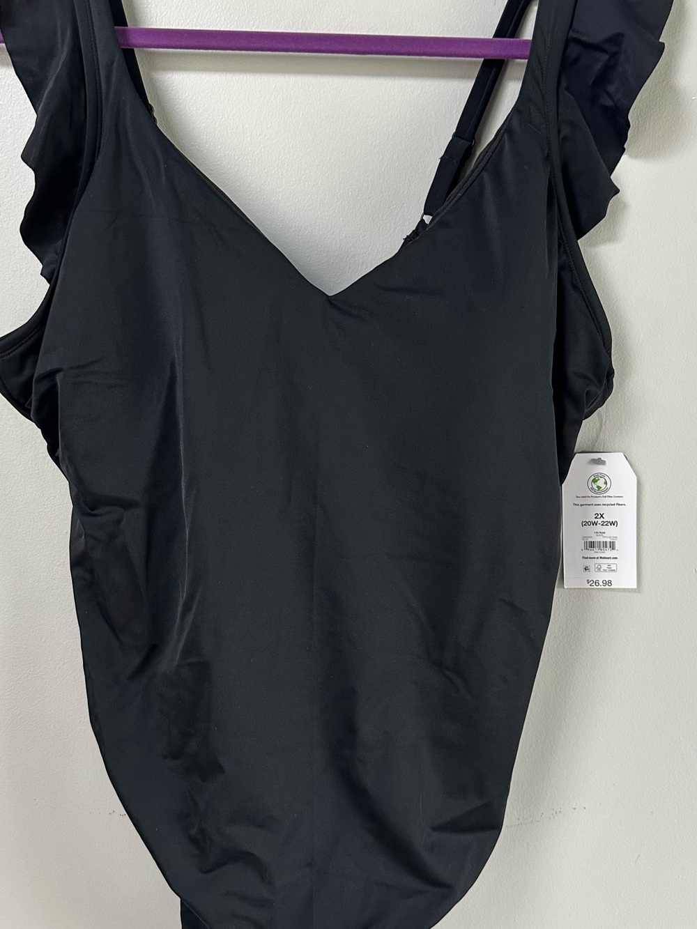 Time and Tru Black Ruffle Plus Size Bathing Suit - 2X